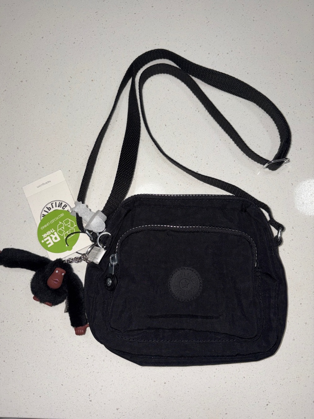Kipling Black Small Messenger Crossbody Bag with Monkey Charm